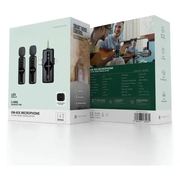 Micro sans fil 3en1 Green Lion Store GM-80X – 5h d’autonomie – 2 micros et 3 récepteurs Type-C, Lightning et USB-A – Qualité sonore HD – GNGM80XMICBK — photo 4