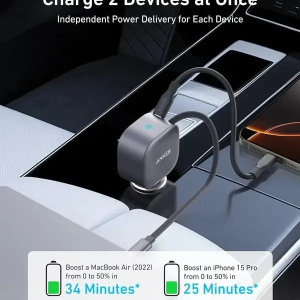 Chargeur de voiture avec câble type-c rétractable intégré Anker Nano Car Charger – 75W – 1 port Type-C – A2738HA2 — photo 2