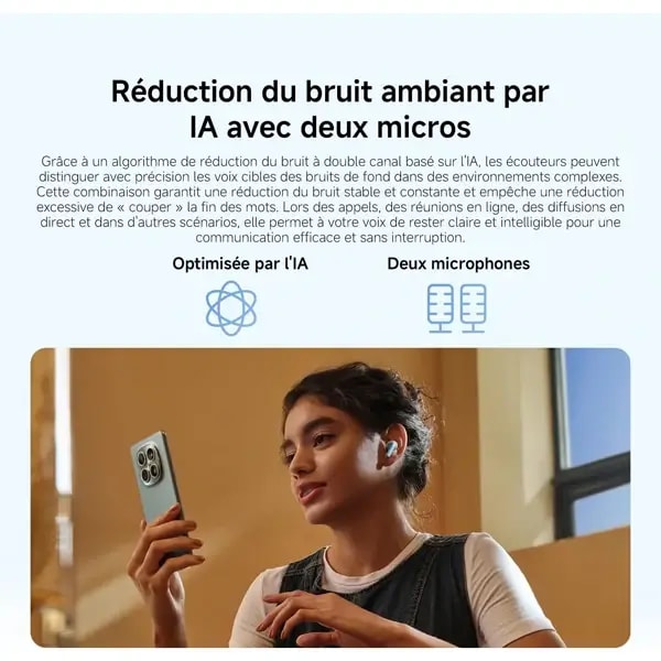 Écouteur Xiaomi Buds 8 Lite – 8h d’autonomie – BT 5.4 – Réduction de bruit – Connexion simultanée – BHR08OMGL — photo 3
