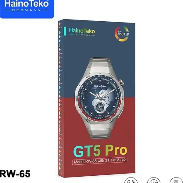 Montre connectée HainoTeko GT5 Pro – Écran AMOLED HD – IP68 – Jusqu’à 10J d’autonomie – Avec 2 bracelets, vue 3