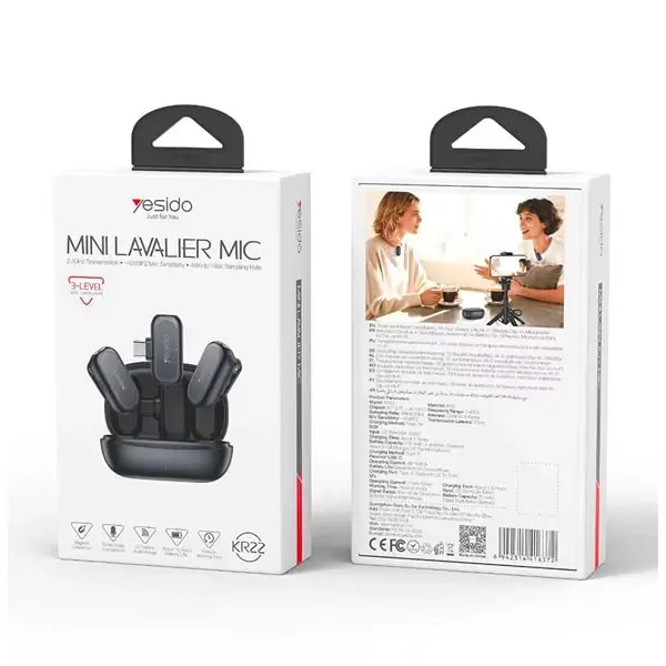 Micro cravate sans fil Mini Lavalier Mic Yesido – 6h d’autonomie – Ports Type-C – 50m – Réduction de bruit AI – KR22 — photo 3