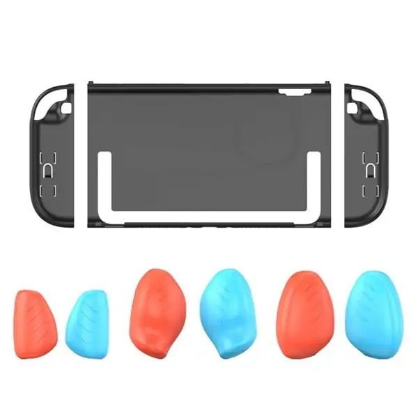 Étui de protection et poignée pour la Nintendo Switch 2 – Année 2025 – Coque noir et poigné rouge/bleu — photo 2
