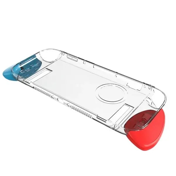 Étui de protection et poignée pour la Nintendo Switch 2 – Année 2025 – Coque transparent blanc et poigné rouge/bleu — photo 2