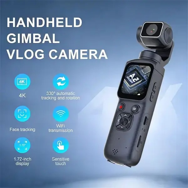 Caméra de poche pour vlogging Pocket Caméra 4K – Axe unique 330° – UHD – Écran tactile 1,7″ – Suivi intelligent du visage – Wifi – Noir — photo 3