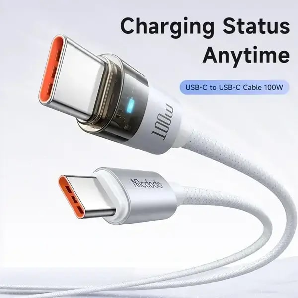 Câble de charge Mcdodo – 100W – Type-c vers type-c – 1.2m – Voyant lumineux, autre vue