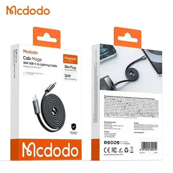 Câble de charge Mcdodo – 36W – Type-c vers Lightning pour iPhone – 1m – Câble magnétique auto-rétractable – CA-9910 — photo 2