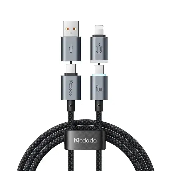 Câble de charge magnétique 4en1 Mcdodo Cab Nexus – 60W – 1.2m – Lightning vers Type-C et USB vers Type-C – Indicateur lumineux – CA-9920 — photo 1