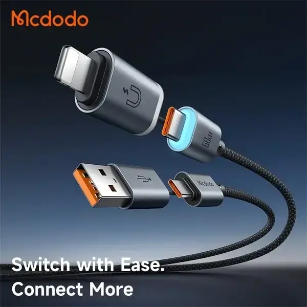 Câble de charge magnétique 4en1 Mcdodo Cab Nexus – 60W – 1.2m – Lightning vers Type-C et USB vers Type-C – Indicateur lumineux – CA-9920 — photo 2