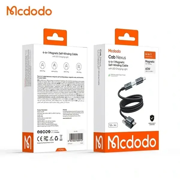 Câble de charge magnétique 4en1 Mcdodo Cab Nexus – 60W – 1.2m – Lightning vers Type-C et USB vers Type-C – Indicateur lumineux – CA-9920 — photo 3