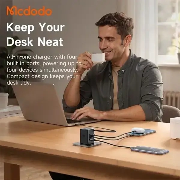Chargeur Mcdodo FreeGo – 100W – Câble Type-C rétractable 100cm – 2 ports Type-C et 1 port USB intégrés – CH-8470 — photo 2