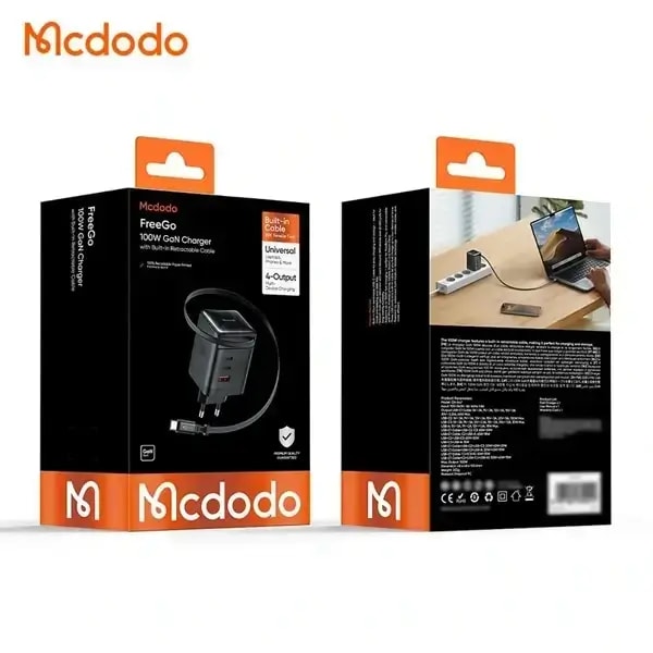 Chargeur Mcdodo FreeGo – 100W – Câble Type-C rétractable 100cm – 2 ports Type-C et 1 port USB intégrés – CH-8470 — photo 3