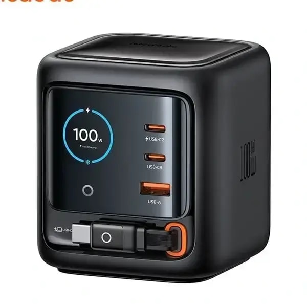 Chargeur adaptateur Mcdodo FreeGo Pro- 100W – Câble rétractable Type-C de 100cm – 2 ports Type-C et 1 port USB intégrés – Écran TFT d’affichage intégré – CH-1391 — photo 1