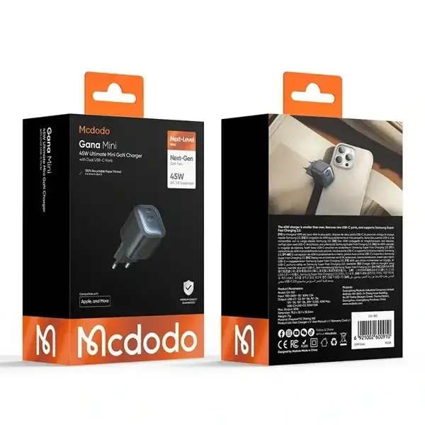 Boitier de charge Mcdodo Gana Mini – 45W – 2 ports Type-C – Noir – CH-1000 — photo 2