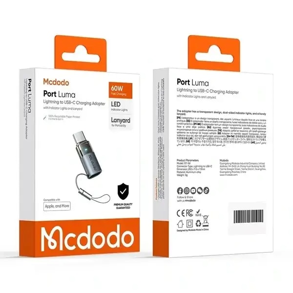 Adaptateur OTG Mcdodo Port Luma – Entrée Lightning pour iPhone vers sortie Type-C – Puissance de charge 60W, vue 3