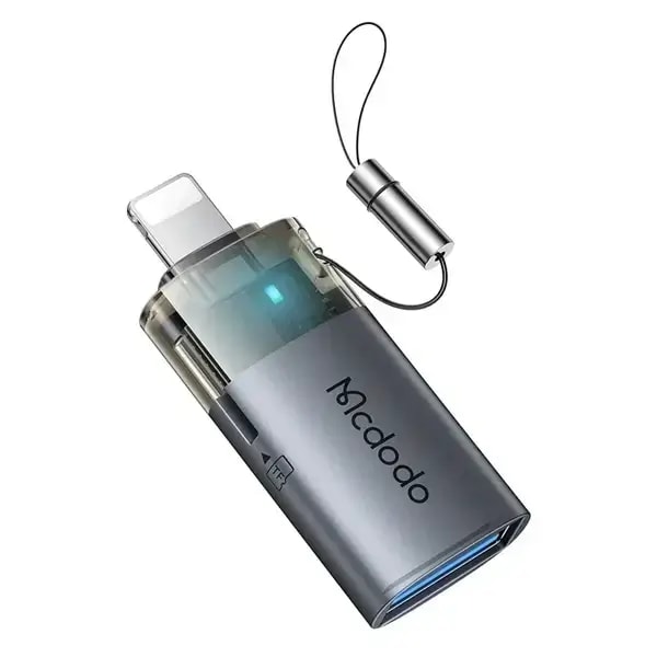 Adaptateur OTG 2en1 Mcdodo – Entrée USB vers sortie Lightning pour iPhone – Port de lecture de Carte mémoire