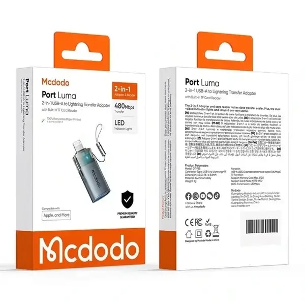 Adaptateur OTG 2en1 Mcdodo – Entrée USB vers sortie Lightning pour iPhone – Port de lecture de Carte mémoire, vue 3