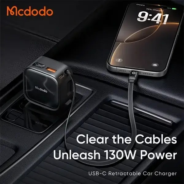 Chargeur de voiture Mcdodo FreeGo Pro – 130W – Câble Type-C rétractable 100cm – 1 ports Type-C et 1 port USB intégrés – CC-8710 — photo 2