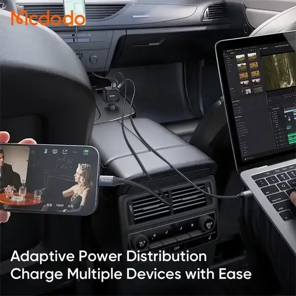 Chargeur de voiture Mcdodo FreeGo Pro – 130W – Câble Type-C rétractable 100cm – 1 ports Type-C et 1 port USB intégrés – CC-8710 — photo 3