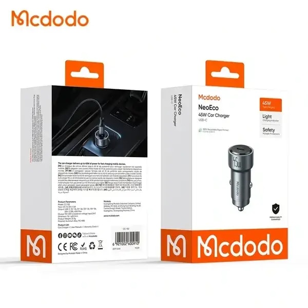 Chargeur de voiture Mcdodo NeoEco – 45W – 1 ports Type-C intégré – Voyant LED d’état de charge – CC-1520 — photo 3
