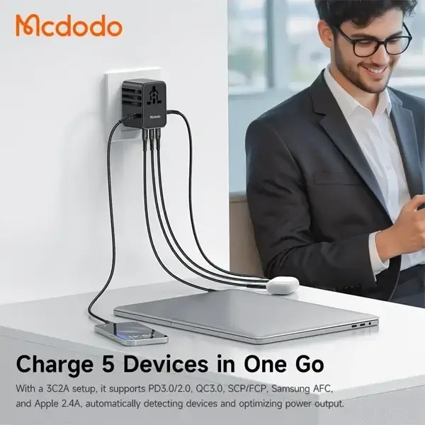 Chargeur détachable Mcdodo Globe Power – 45W – Câble Type-c 1.2m – 3 ports Type-c et 1 port USB intégrés sur le boitier – CP-3270 — photo 2