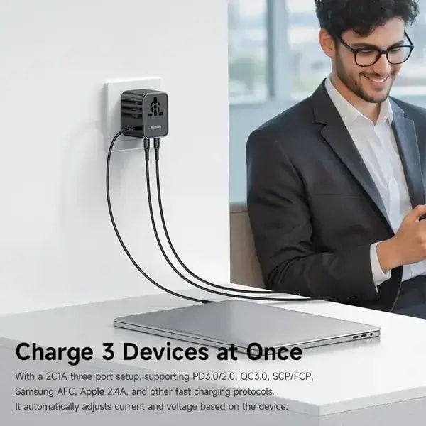 Chargeur détachable Mcdodo Globe Power – 25W – Câble de Type-C – 2 ports Type-C et 1 port USB intégrés sur le boitier – CP-3260 — photo 2