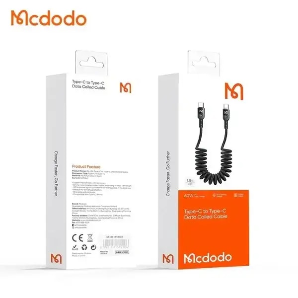 Câble de charge flexible Mcdodo – Type-c vers Type-c – Puissance 36W – 1,8m, vue 3