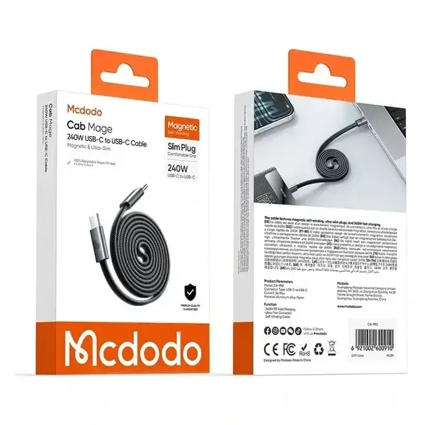 Câble de charge Mcdodo – 240W – Type-c vers type-c – 1m – Câble magnétique auto-rétractable – CA-9900 — photo 2