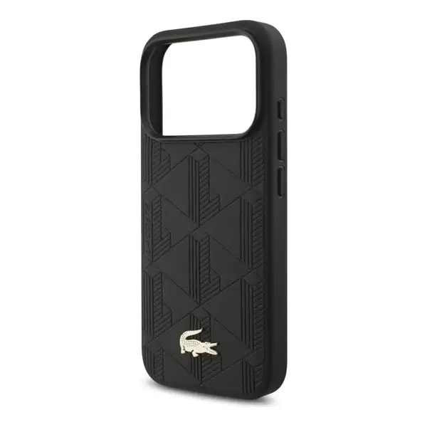 Coque pour iPhone 17 Pro Lacoste avec logo crocodile Nomogramme Gold – Compatible MagSafe – Cuir – Noir – LCHMP17LPNOK — photo 1