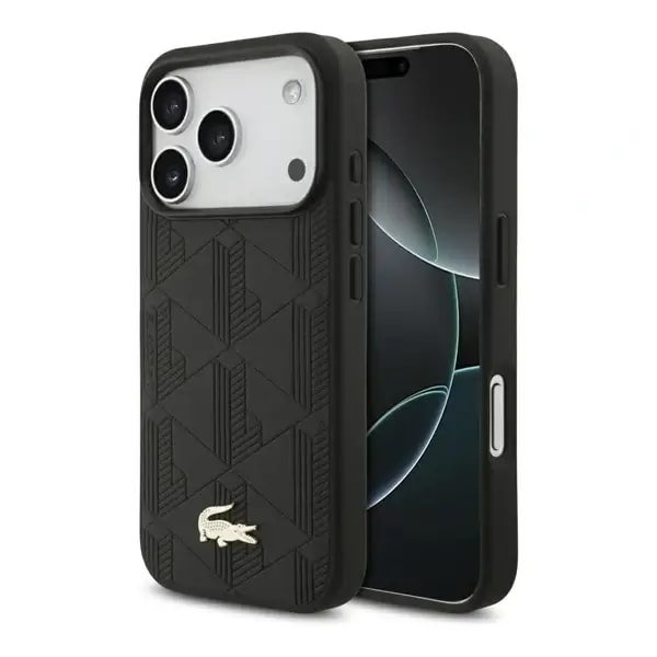 Coque pour iPhone 17 Pro Lacoste avec logo crocodile Nomogramme Gold – Compatible MagSafe – Cuir – Noir – LCHMP17LPNOK — photo 3