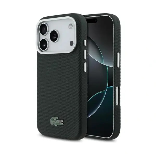 Coque pour iPhone 17 Pro Lacoste avec logo crocodile – Compatible MagSafe – Petit Piqué – Cuir – Vert – LCFCMP17LPLAE — photo 3