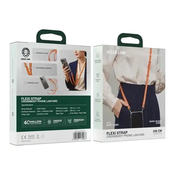 Corde en bandoulière pour téléphone portable Flexi Strap de Green Lion – Longueur réglable – sangles centrales en nylon magnétique – Orange – GNFLXSTRPOG — photo 4