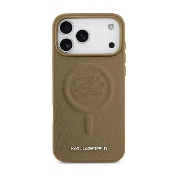 Coque pour iPhone 17 Pro Max Karl Lagerfeld avec logo Karl initial embossé – Compatible MagSafe – Marron – Similicuir – KLOHMP17XPGFKLRDW — photo 2