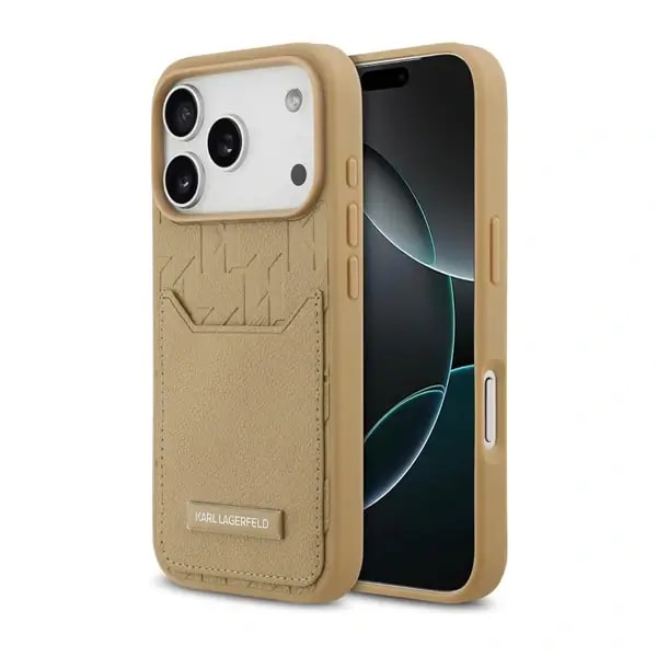 Coque pour iPhone 17 Pro Max Karl Lagerfeld avec logo Karl en Nomogramme estampé – Compatible MagSafe – Porte-carte intégré – Marron – KLHCP17XPGKHPRPW — photo 3