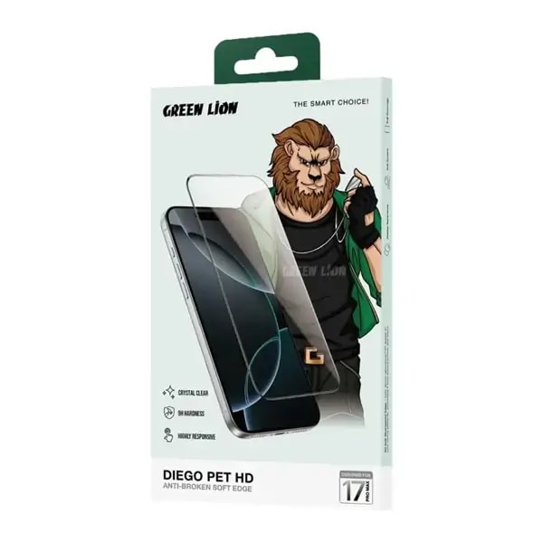 Antichoc de téléphone Green Lion Diego Pet HD – Pour iPhone 17 Pro – Anti traces de doigts – Transparent, vue 3