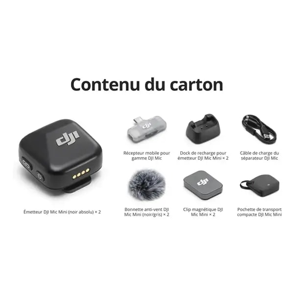 Micro cravate DJI Mic Mini – 2 Transmetteur TX + 1 Récepteur RX mobile Type-C – BT 5.3 – Portée 400M – 48h d’autonomie – ANC à deux niveaux – DM3050 — photo 4