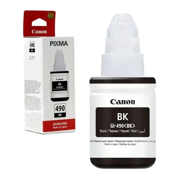Bouteille d’encre noire Canon GI-490 BK Noir – 135ml – Couleur Noir – Canon d’origine – (FW) — photo 1