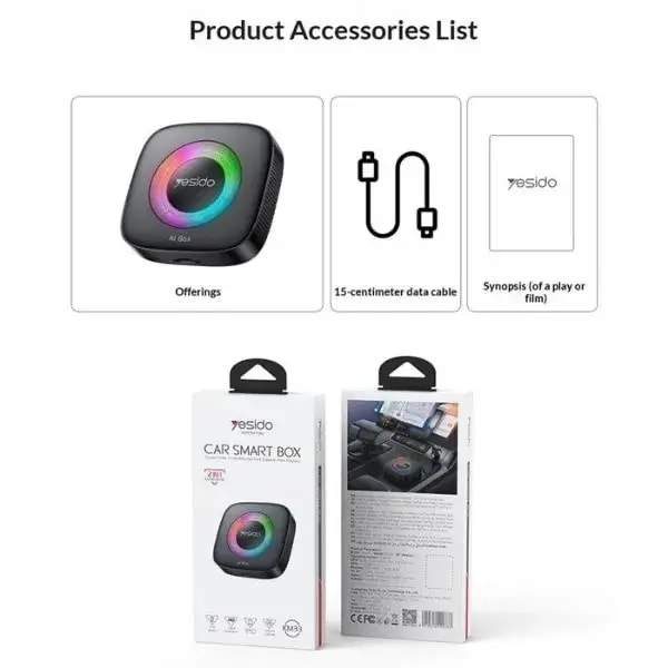 Adaptateur CarPlay & Android Auto Sans Fil 2en1 – 2GB/16GB – Lecture Video 1080P – Wi-Fi Dual Band & Bluetooth 5.0 – YESIDO KM33 Car Smart Box — photo 3