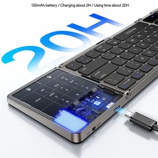 Clavier Pliable 3 Volets avec Pavé Tactile & Numérique – Bluetooth – 78 Touches – USB-C et 20h d’Autonomie – YESIDO KB49 — photo 5