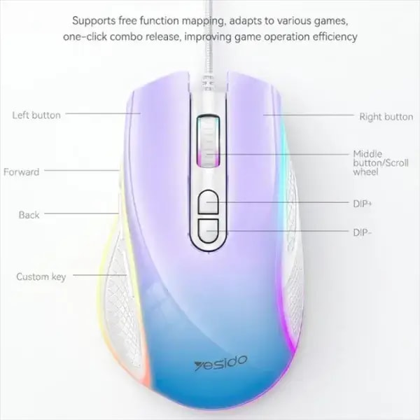 Souris Gaming Filaire RGB 7200 DPI – 8 Boutons Programmables – Capteur Optique USB – YESIDO KB5 — photo 8