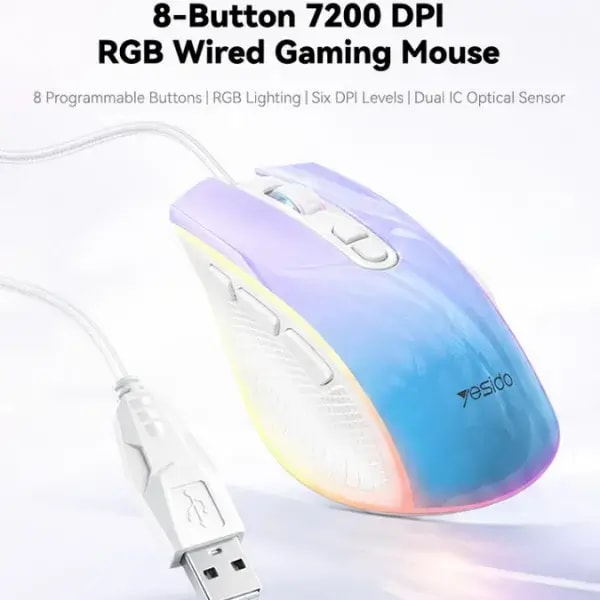 Souris Gaming Filaire RGB 7200 DPI – 8 Boutons Programmables – Capteur Optique USB – YESIDO KB5 — photo 9