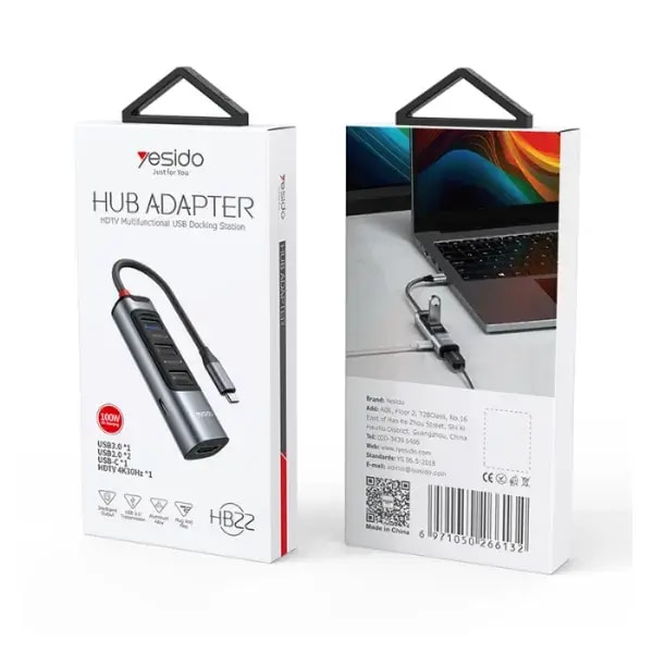 Hub USB-C 5en1 – HDMI 4K 30 Hz – USB 3.0 – 2× USB 2.0 & PD 100W – YESIDO HB22 — photo 2