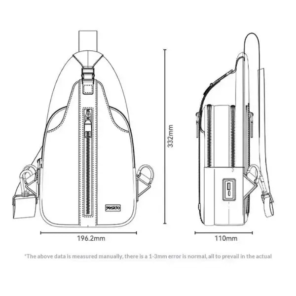 Sac Crossbody avec Verrou à Empreinte Digitale – Port USB-A – Grande Capacité & Tissu Oxford – Noir – Yesido WB64 — photo 3