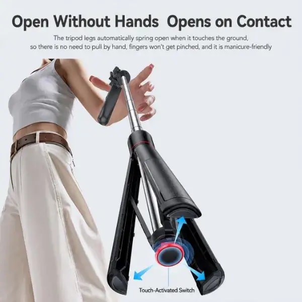 Perche à Selfie & Trépied Bluetooth 5.2 – Extensible jusqu’à 174 cm -Télécommande & Filetage 1/4″ – Ouverture automatique – Noir – Yesido SF34 — photo 2