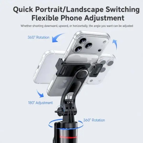 Perche à Selfie & Trépied Bluetooth 5.2 – Extensible jusqu’à 174 cm -Télécommande & Filetage 1/4″ – Ouverture automatique – Noir – Yesido SF34 — photo 5