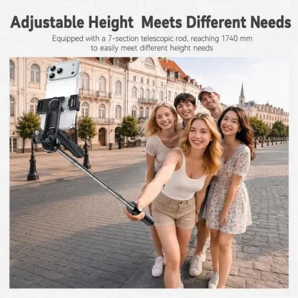 Perche à Selfie & Trépied Bluetooth 5.2 – Extensible jusqu’à 174 cm -Télécommande & Filetage 1/4″ – Ouverture automatique – Noir – Yesido SF34 — photo 7