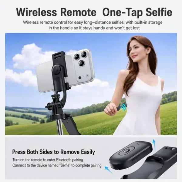 Perche à Selfie & Trépied Bluetooth 5.2 – Extensible jusqu’à 174 cm -Télécommande & Filetage 1/4″ – Ouverture automatique – Noir – Yesido SF34 — photo 8