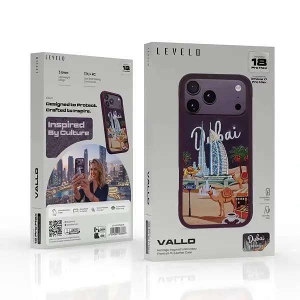 Coque pour iPhone 18 Pro Max Levelo Vallo en PU – Compatible MagSafe – Étui en similicuir – Design Dubaï – Bordeaux – LVLVLOD18PMBUR — photo 3