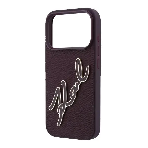 Coque pour iPhone 18 Pro Max Karl Lagerfeld avec grand logo signature en résine – Compatible MagSafe – Cuir PU lisse – Bordeaux – KLOHCP18X6PFCKSRR — photo 1