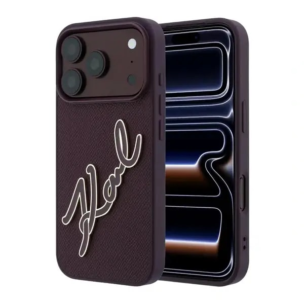 Coque pour iPhone 18 Pro Max Karl Lagerfeld avec grand logo signature en résine – Compatible MagSafe – Cuir PU lisse – Bordeaux – KLOHCP18X6PFCKSRR — photo 3