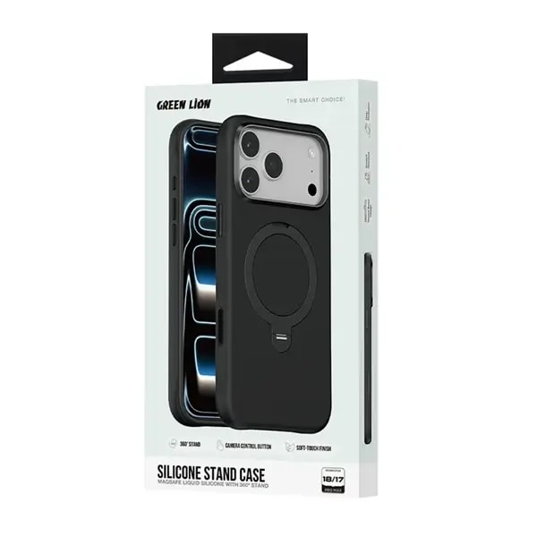 Coque pour iPhone 18 Pro Green Lion – Compatible MagSafe – Support à rotation 360° intégré – Silicone – Noir – GNSCSMG18PBK — photo 4